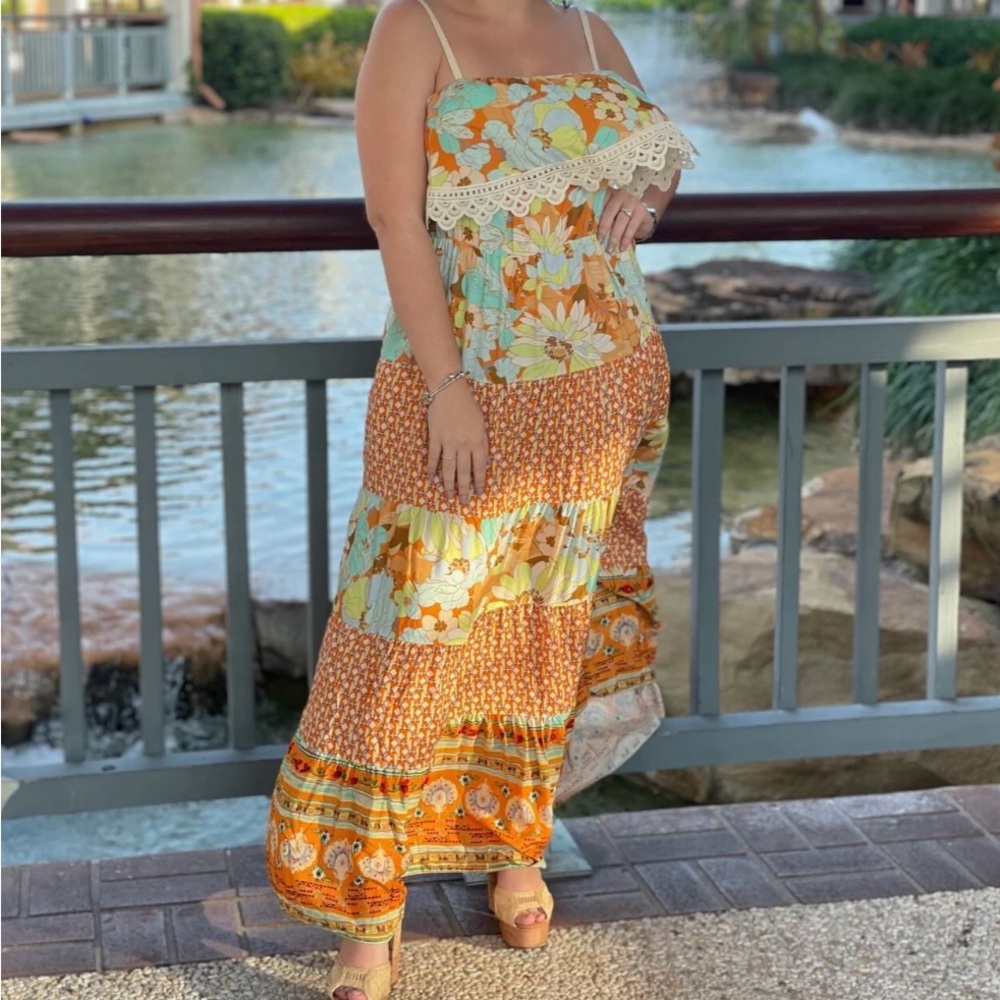 Italian Linen Flower Maxi Dress